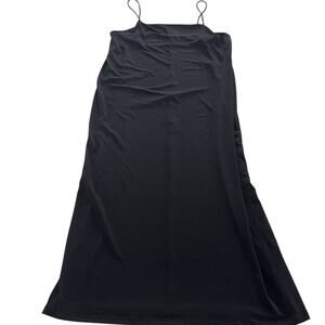 Zara Dress‎ Womens Large Black Spaghetti Strap Midi Slip Minimalist Square Neck